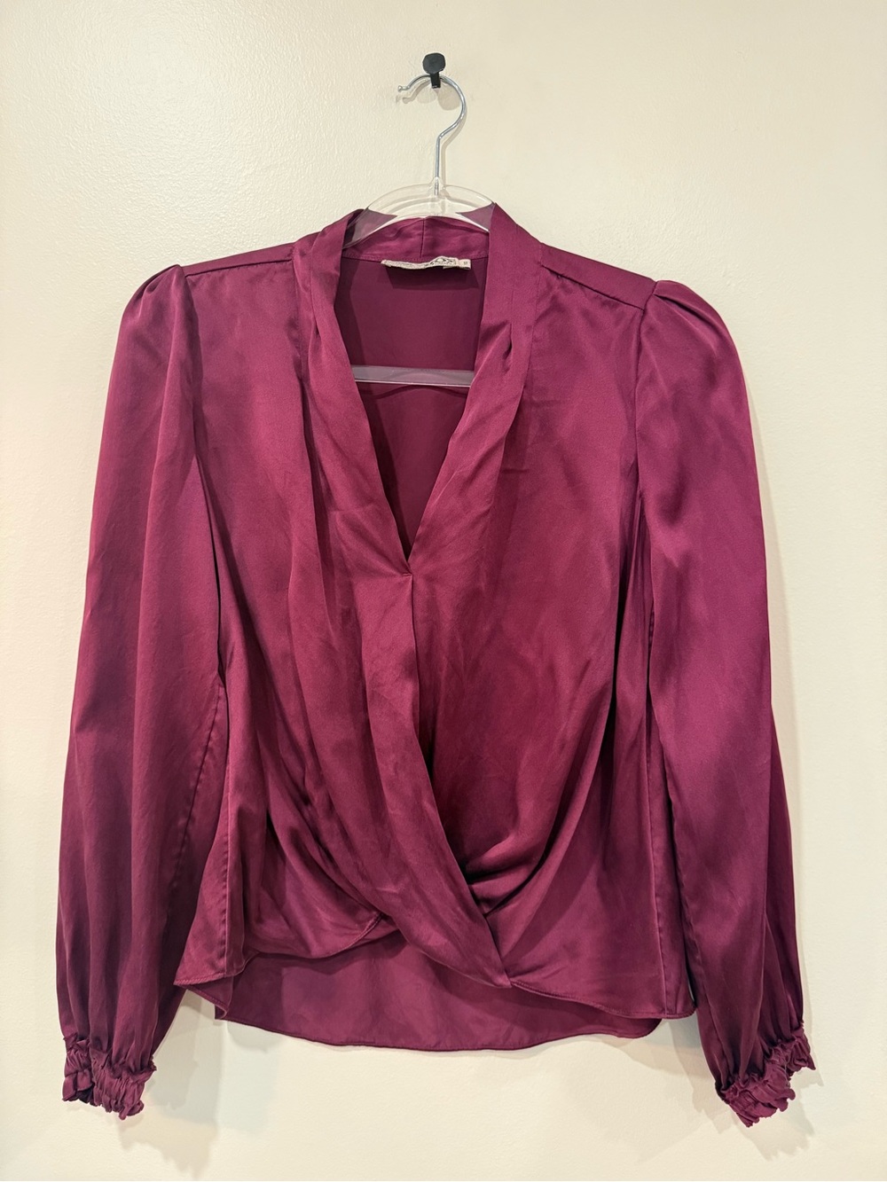 Go by Go Silk Boho Surplus Blouse 100% Silk Charmeuse Magenta Berry Maroon